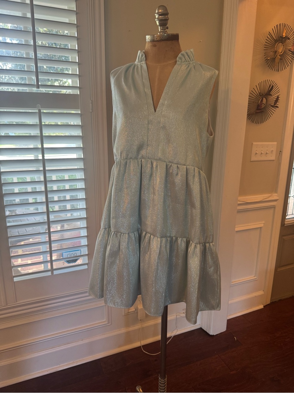 Amanda Uprichard Light Blue Sparkle Tiered V-Neck Dress
